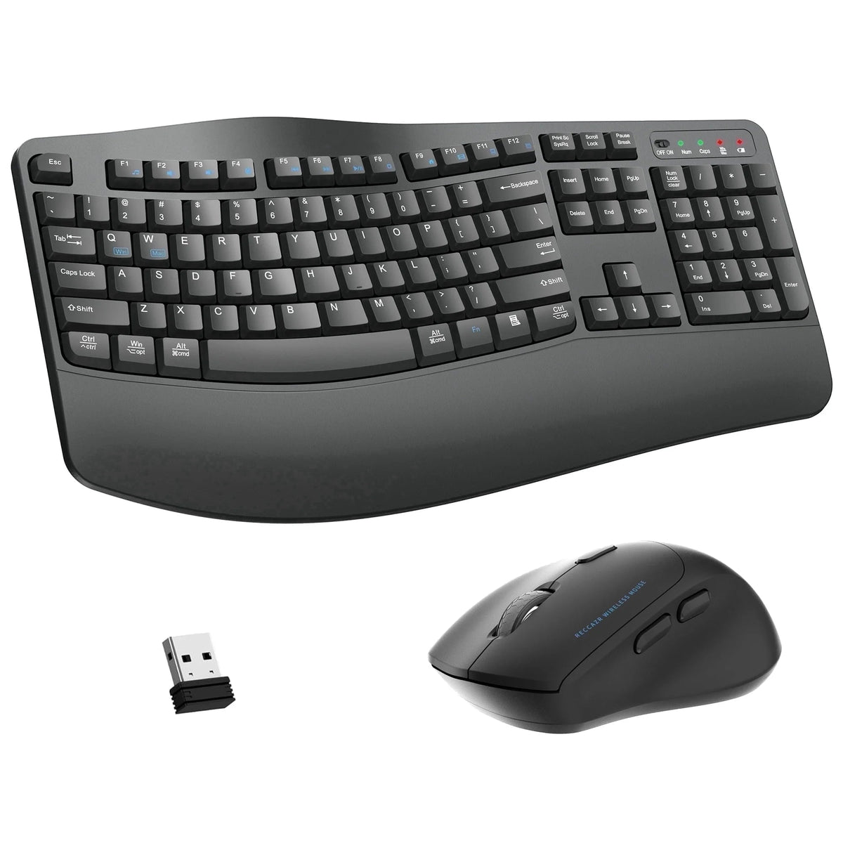 Wireless Wave Keys Combo, Ergonomic Keyboard and Mouse, 2.4Ghz, Full Size, Comfortable Natural Typing, for Laptop, Mac, Windows (Grey)