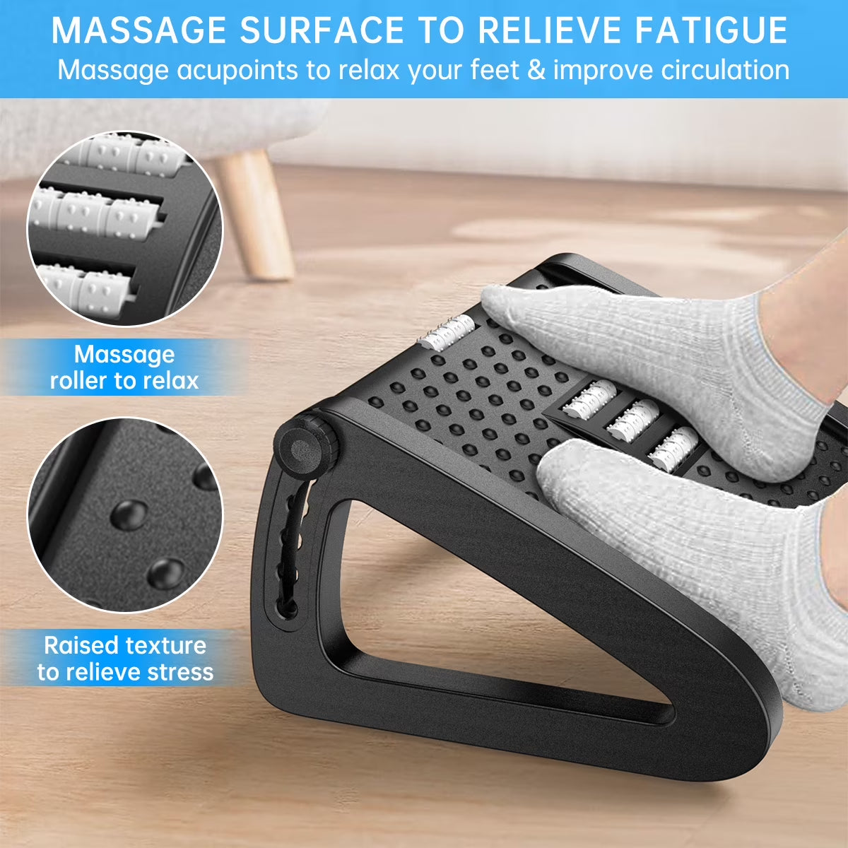 Foot Rests, Adjustable under Desk Footrest with 6 Height Position&Massage Surface, Ergonomic Foot Stool under Desk at Work for Improved Circulation and Posture,Home, Office(Black)