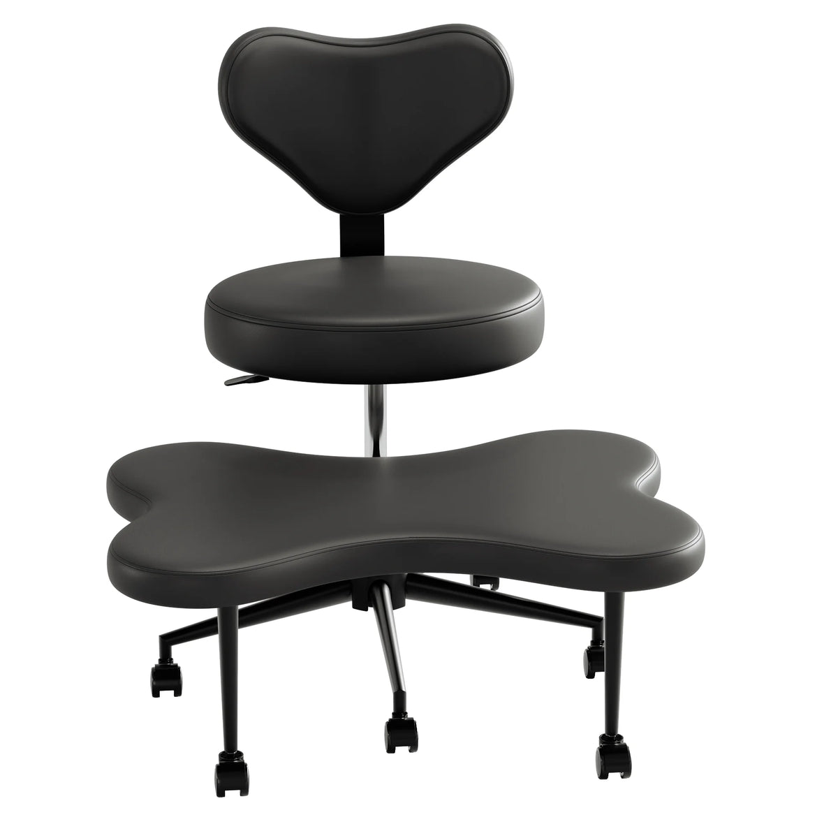 Cross Legged Office Chair, Black PU Leather Ergonomic Criss Cross Swivel Desk Chair, Comfy Task Chair for Home Office, Gaming& Meditation, Armless