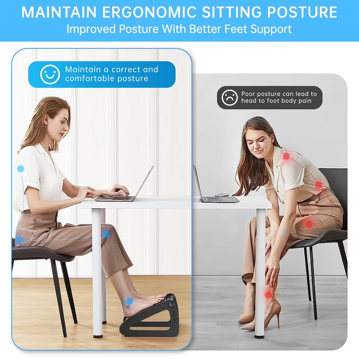 Foot Rests, Adjustable under Desk Footrest with 6 Height Position&Massage Surface, Ergonomic Foot Stool under Desk at Work for Improved Circulation and Posture,Home, Office(Black)