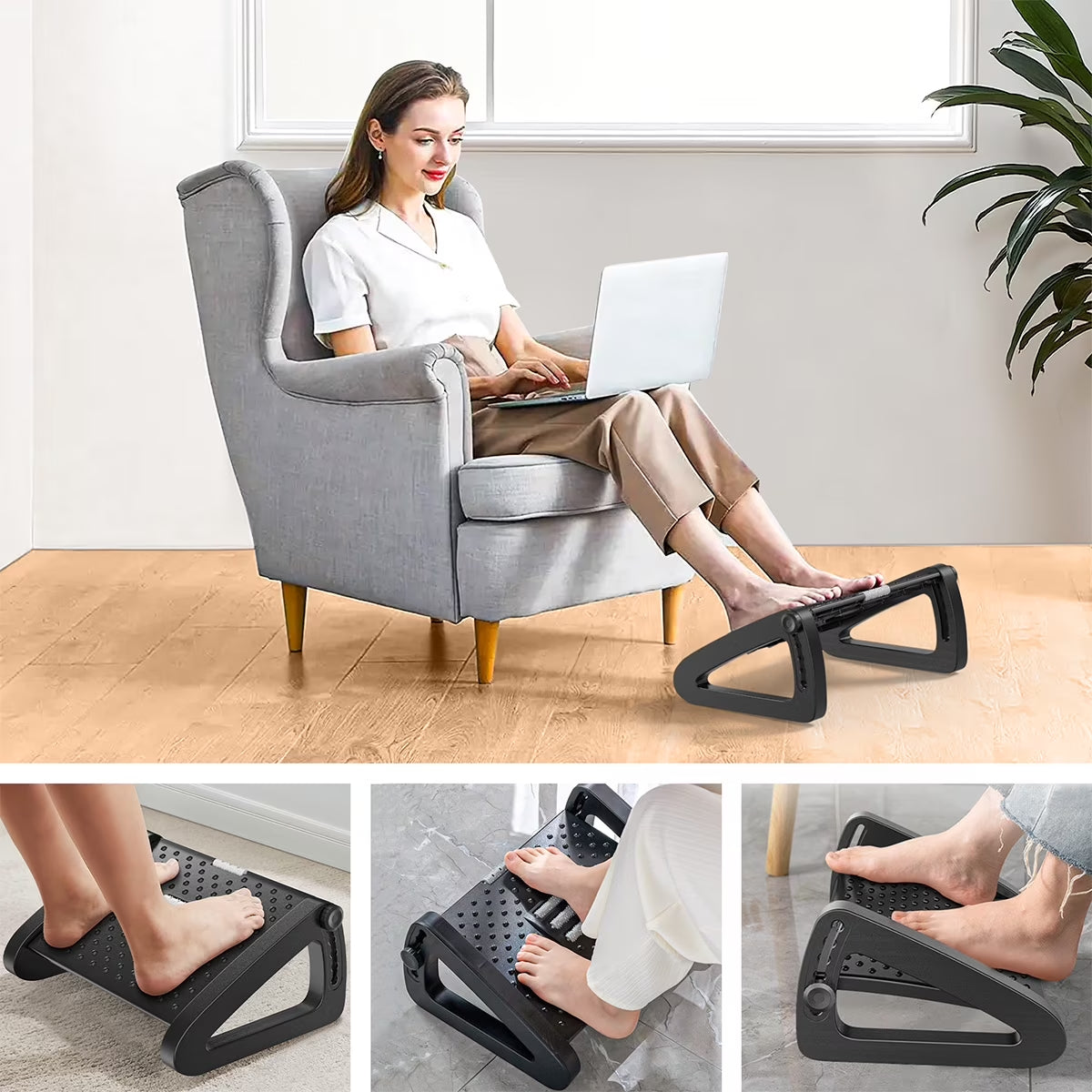 Foot Rests, Adjustable under Desk Footrest with 6 Height Position&Massage Surface, Ergonomic Foot Stool under Desk at Work for Improved Circulation and Posture,Home, Office(Black)