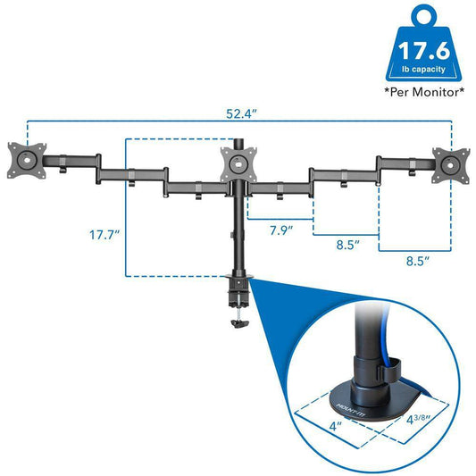 13 In. to 27 In. Screens Fully Adjustable Triple Computer Monitor Mount